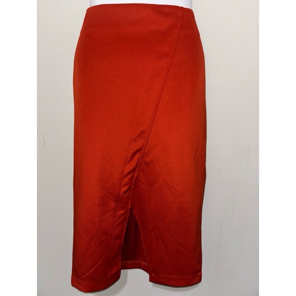 New York & Company Stretch Women's Red/Orange Front Slit Pencil Skirt Sz 8 NWTS - Picture 4 of 12